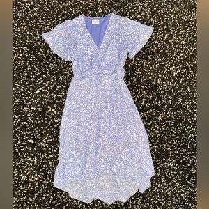 Periwinkle floral wrap style dress